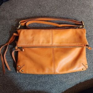 Lucky Brand Harper leather fold over cross body bag  purse orange